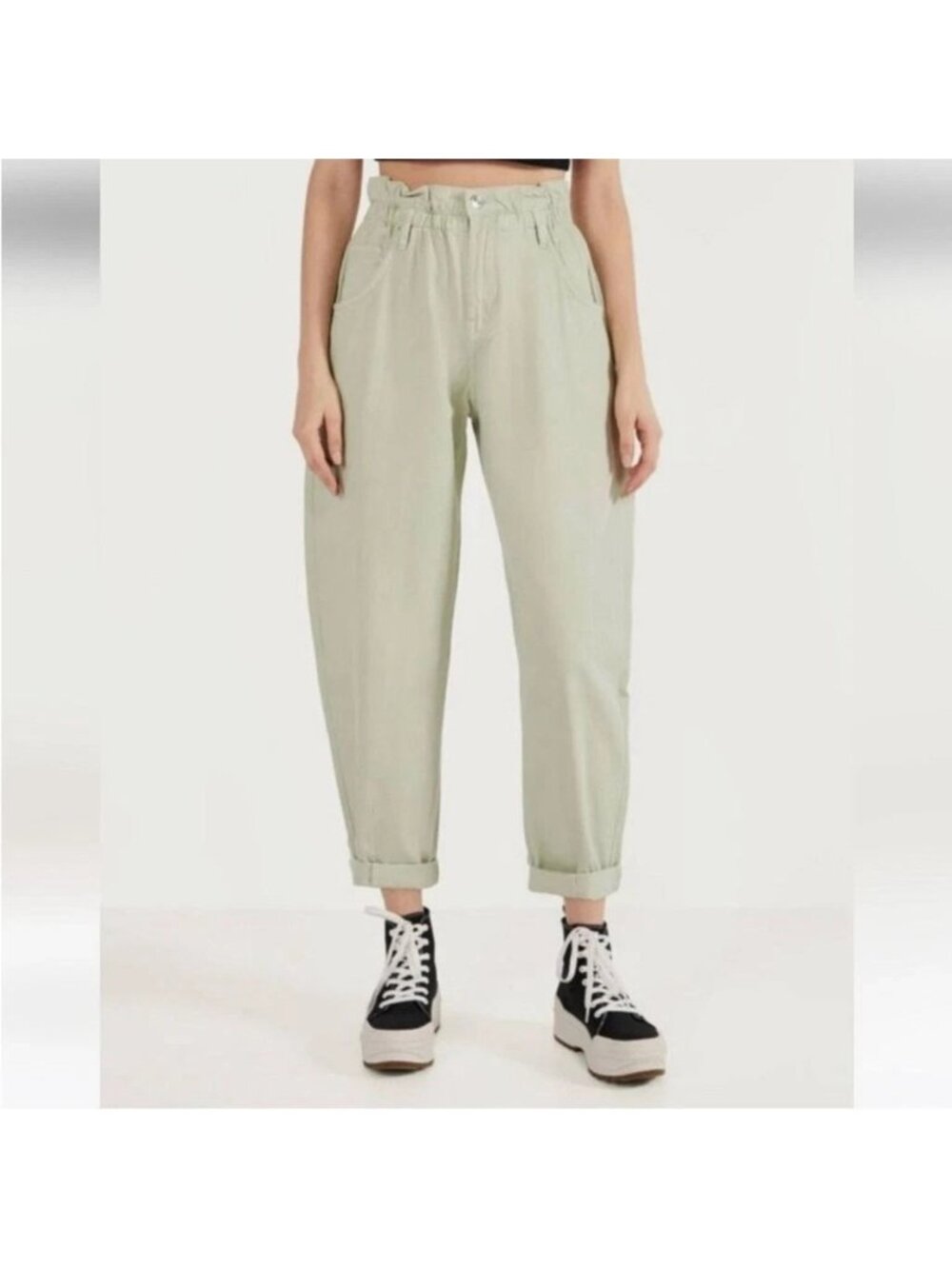 Vigoss Women's Ace High Rise Balloon Jeans Pants Light Green Wash Size 30 NWT